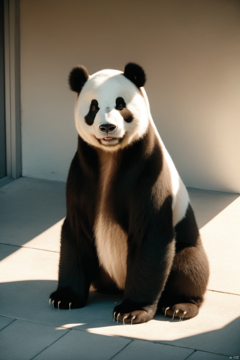  one giant panda is sitting, nature, soft lighting, film grain, cowboy shot, epiCPhoto,