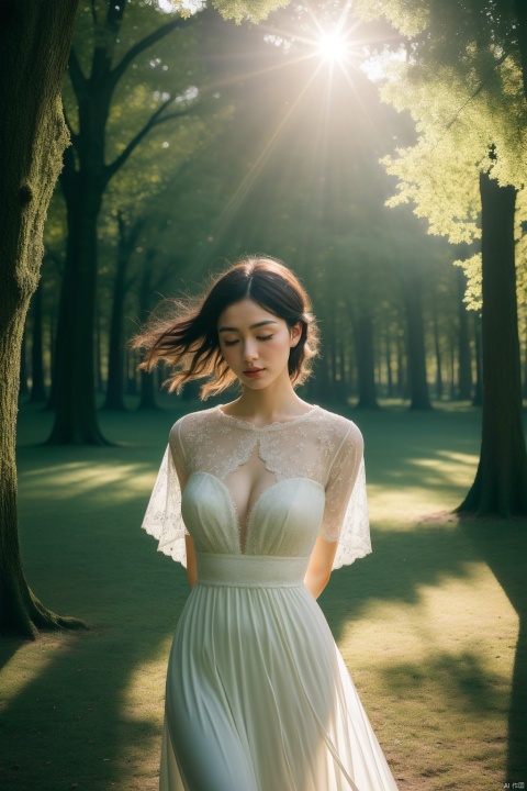Hyperdetailed Photography,a woman, (lethal and bifurcated and restorative atmosphere, lens flares, dreamy flares adding a whimsical and romantic touch to the visuals, aesthetic of social sculpture:1), leading lines, cutting-edge phenomenal masterwork with exemplary details,