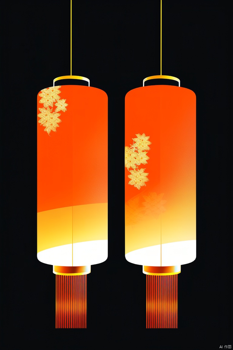  2 red lantern,illustration,simple background,white background,orange theme,luminescent,, red lantern