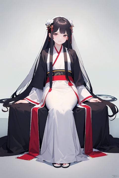  masterpiece,best quality,1girl,a plump chest,long hair,hanfu,looking at viewer,elegant sitting posture,simple background,solo,,, hanfu