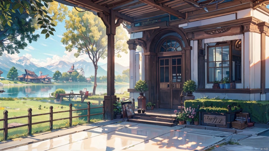  (((masterpiece))), ((extremely detailed CG unity 8k wallpaper)), best quality, high resolution illustration, Amazing, highres, intricate detail, (best illumination, best shadow, an extremely delicate and beautiful),

2D ConceptualDesign, outdoors, tree, flower, day, grass, scenery, plant, sky, nature, house, door,lake,river,mountain,village,day
, castle,no humans, 