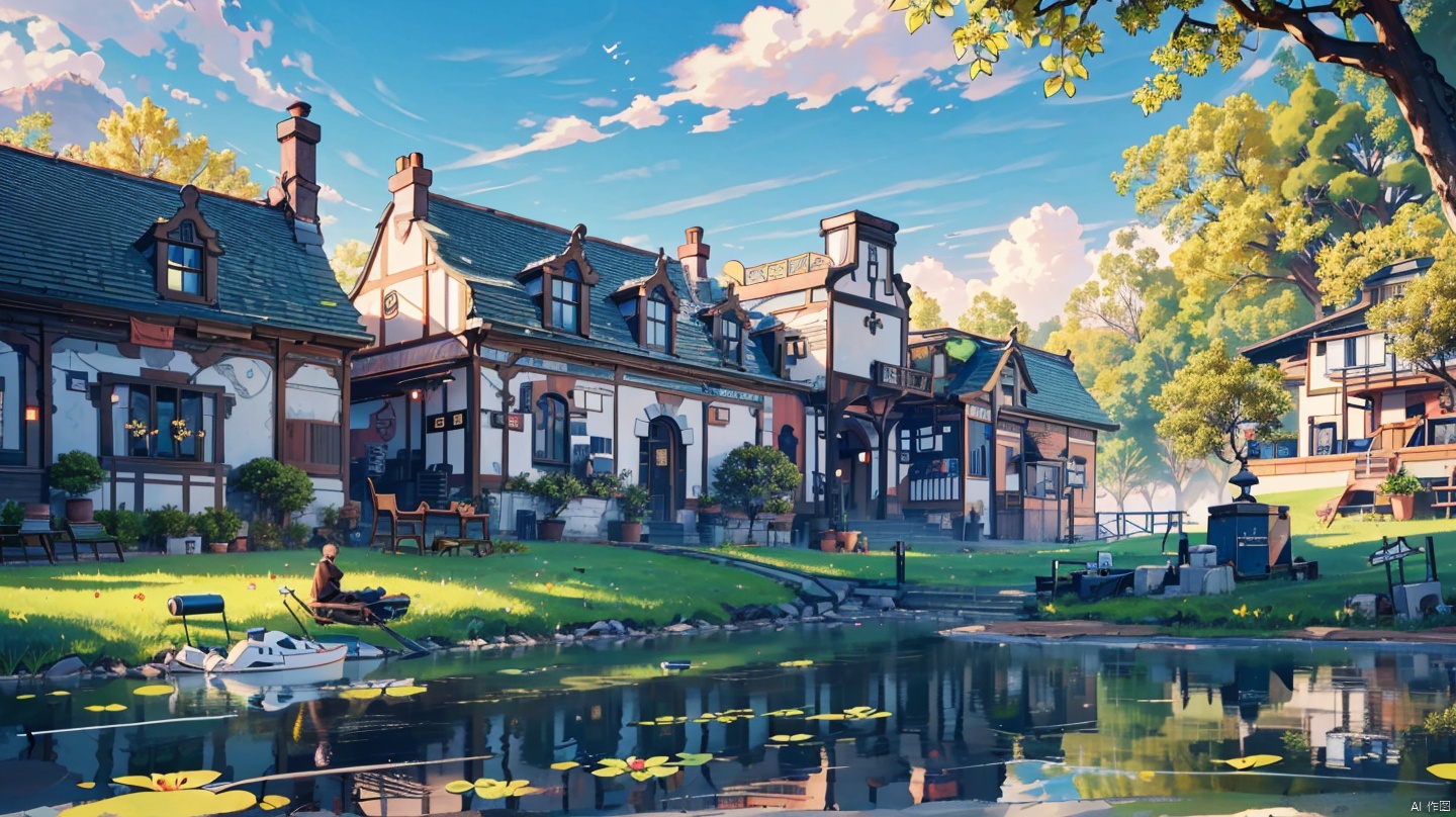  (((masterpiece))), ((extremely detailed CG unity 8k wallpaper)), best quality, high resolution illustration, Amazing, highres, intricate detail, (best illumination, best shadow, an extremely delicate and beautiful),

2D ConceptualDesign, outdoors, tree, flower, day, grass, scenery, plant, sky, nature, house, door,lake,river,mountain,village,day
, castle,no humans, england,Victoria