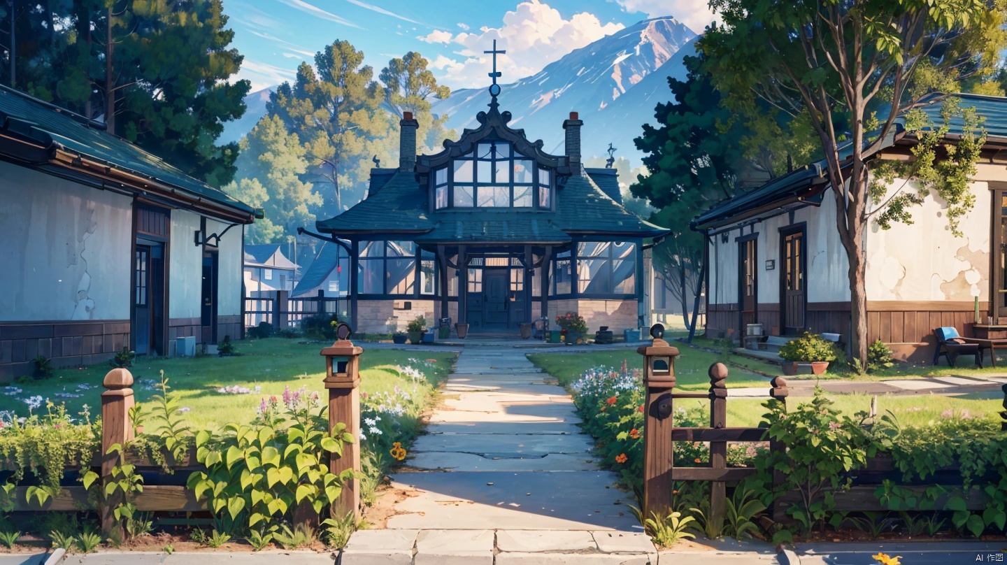  (((masterpiece))), ((extremely detailed CG unity 8k wallpaper)), best quality, high resolution illustration, Amazing, highres, intricate detail, (best illumination, best shadow, an extremely delicate and beautiful),

2D ConceptualDesign, outdoors, tree, flower, day, grass, scenery, plant, sky, nature, house, door,lake,river,mountain,village,day
, castle,no humans, 