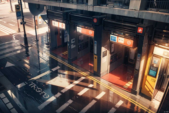  ( from above:1.2),(no humans:1.2),cozy animation scenes, (best quality), (masterpiece),outdoor,British style,london,england,streets,square,crossroads,subway station,Zebra crossing,