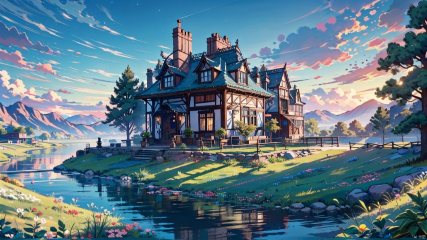  (((masterpiece))), ((extremely detailed CG unity 8k wallpaper)), best quality, high resolution illustration, Amazing, highres, intricate detail, (best illumination, best shadow, an extremely delicate and beautiful),

2D ConceptualDesign, outdoors, tree, flower, day, grass, scenery, plant, sky, nature, house, door,lake,river,mountain,village,day
, castle,no humans