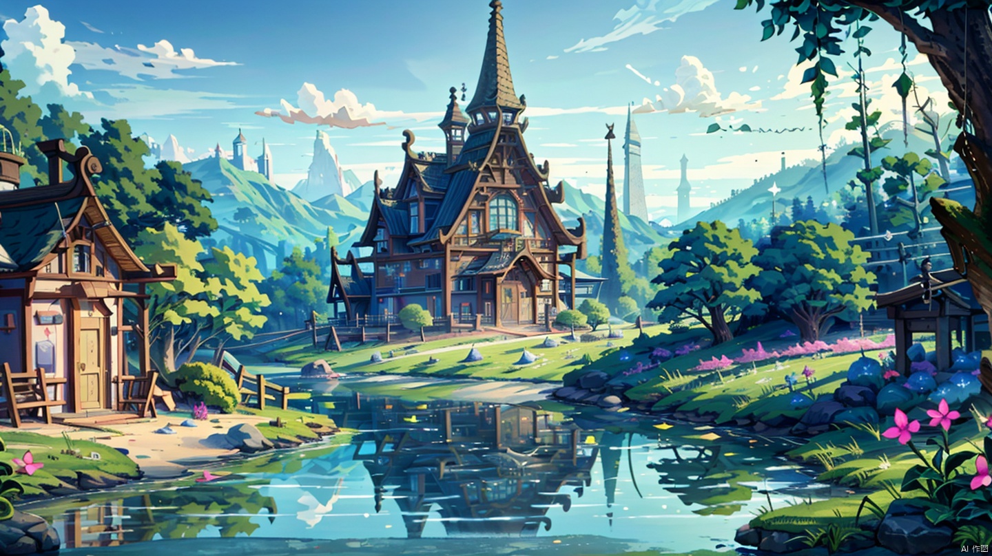  (((masterpiece))), ((extremely detailed CG unity 8k wallpaper)), best quality, high resolution illustration, Amazing, highres, intricate detail, (best illumination, best shadow, an extremely delicate and beautiful),

2D ConceptualDesign, outdoors, tree, flower, day, grass, scenery, plant, sky, nature, house, door,lake,river,mountain,village,day
