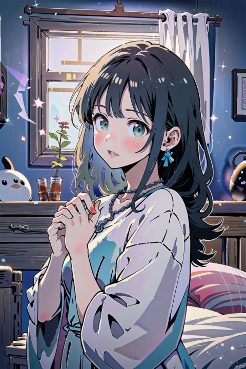 masterpiece, best quality, an extremely delicate and beautiful girl, perfect anatomy, green eyes, soft lighting, perfect hands, perfect fingers, long hair, magic dress, chain, necklace,focus on viewer, hola,  huliya, cozy anime, 2D ConceptualDesign