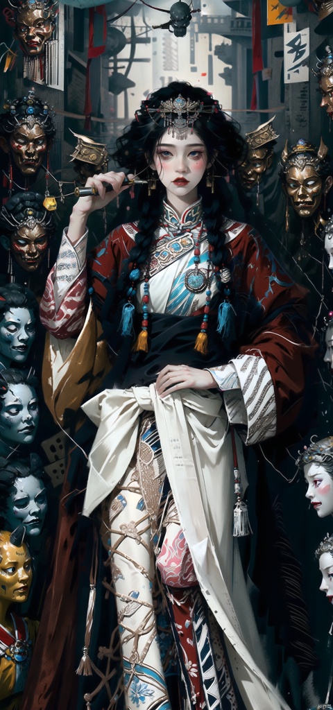 white_hair,Queen,holding a long Silver snake, Full body display, leaning against the ruins, with a floating snake in the background. The Queen's expression is enchanting, her posture is seductive, her hand is holding Silver snake , and there is a flicker of evil energy runes in the background, blood mist filled, and soft light. My feet are covered in bones. Skeletons, many skeletons. Black stockings. Official art, unit 8 k wallpaper, ultra detailed, beautiful and aesthetic, masterpiece, best quality, extremely detailed, dynamic angle, paper skin, radius, iuminosity, cowboyshot, the most beautiful form of Chaos, elegant, a brutalist designed, visual colors, romantici**, by James Jean, roby dwi antono, cross tran, francis bacon, Michael mraz, Adrian ghenie, Petra cortright, Gerhard richter, Takato yamamoto, ashley wood, atmospheric, ecstasy of musical notes, streaming musical notes visible, flowers in full bloom, many bird of parade, deep forests, sunlight, atmosphere, rich details, full body lens, shot from above, shot from below, detail background, beautiful sky, floating hair, perfect face, exquisite facial features, high detail, **ile, Fisheye lens, dynamic angle, dynamic posture,shidudou,cap,hunsha,fanxing,*****,liuli2,qzclothing_white,yuhuo,bifang,dahuangdongjing,jiangchen,Fractal,ghostdom,monster,east_asian_architecture,Daofa Rune,Rebellious girl