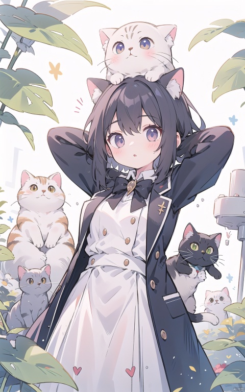 a girl wearing dress, holding 1cat with her arms,lovely,meloncat,suit,