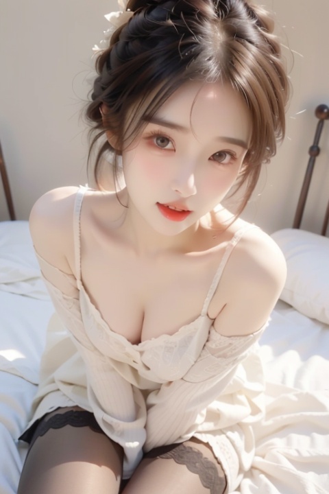 1girl, Off-shoulder sweater, long legs, Overhead view, Black stockings, pantyhose,(moaning:1.5),
(parted lips:1.3),(tounge_out :1.2),(flirting expression:1.5)