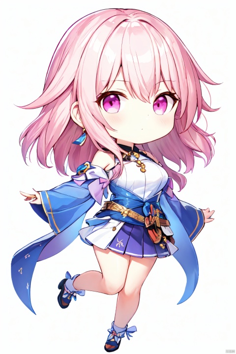  Game portrait gorgeous goddess, charming, charming Body, radiant, elegant, dominating female, 4k, high detail, beautiful, amazing, pure white background, pink hair, high degree of character restoration, Full Body,Chibi, march7th