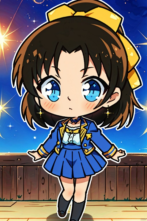  ooyama Kazuha,masterpiece, HD,best quality,High ponytail, colorful headband,(headband),outdoor,day,light,1girl,blue suit,Long sleeves,suit tops, long sleeves jackets,blue skirt,High-waisted skirts, pleated skirts,dreamy scene, front viewer, looking at viewer,UHD,16k,sparkling dress,colors,ooyama Kazuha, Anime, HTTP, chibi, multiple girls
