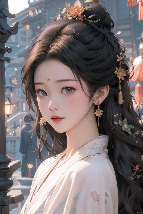  Best quality,masterpiece,Big eyes, ancient style, Chinese style, facial close-up, gorgeous clothing, rich details, warm colors, traditional architectural background, soft lighting, dignified expression, mysterious atmosphere., loli, girl, zanhua,1girl