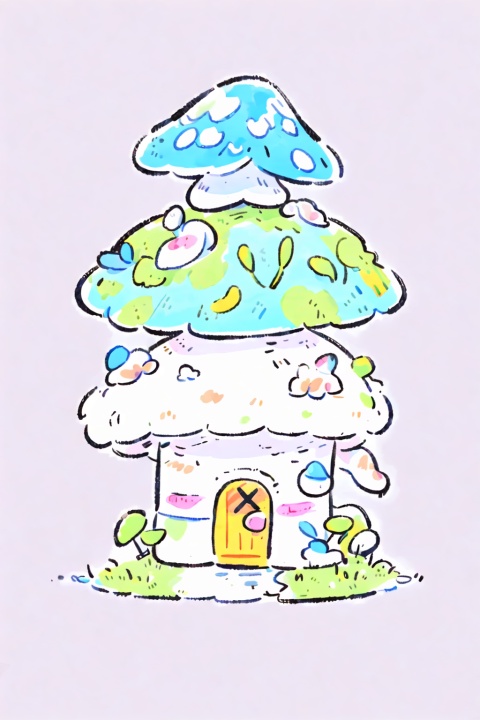 Illustration featuring a cute Mushroom house, simple and clean, cartoon style, pastel colors, soft shading, flat, vector, white background., chahua, mjtyhz