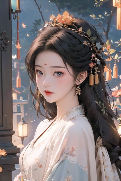  Best quality,masterpiece,Big eyes, ancient style, Chinese style, facial close-up, gorgeous clothing, rich details, warm colors, traditional architectural background, soft lighting, dignified expression, mysterious atmosphere., loli, girl, zanhua,1girl