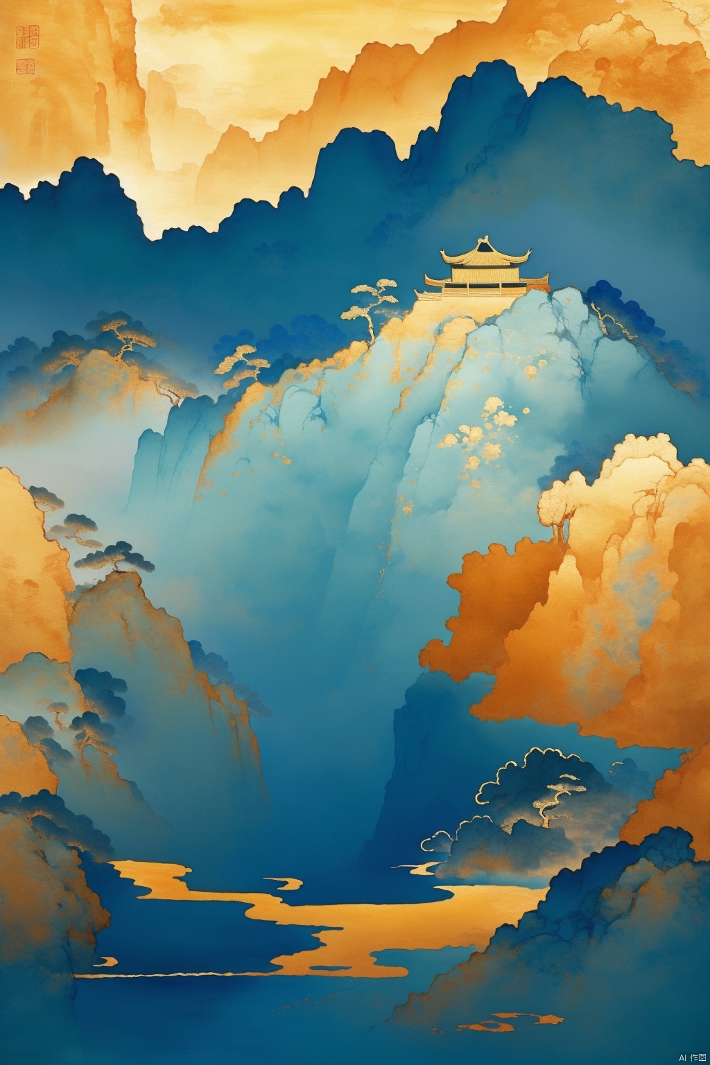 masterpiece,Chinese watercolor style, poetic painting, high-end rice paper, simple composition, abstract colors, soft brushstrokes, beautiful emotions, full of poetry., Hanama wine, seecolor, LineArt, landscape painting, chinese paiting