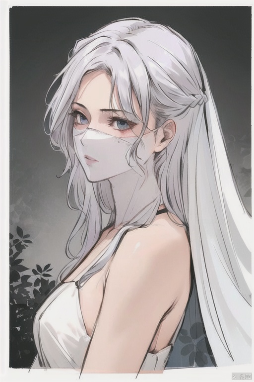  solo, highly detailed, cinematic highlight hair, (best quality), ((masterpiece)),1girl, silver hair,simple_background, (veil), long hair, blue eyes, portrait,ning