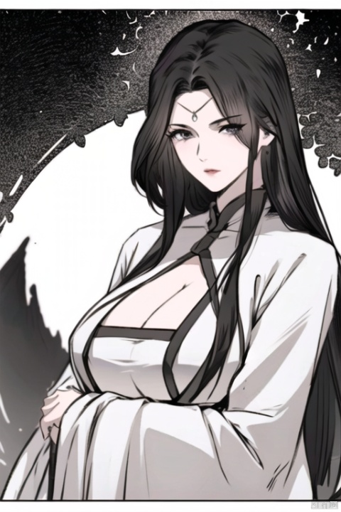  solo, highly detailed, cinematic highlight hair, (best quality), ((masterpiece)),1girl,hanfu, black hair,simple_background, long hair,hanfu, peiyuhan, big_breasts,see-through,cleavage cutout