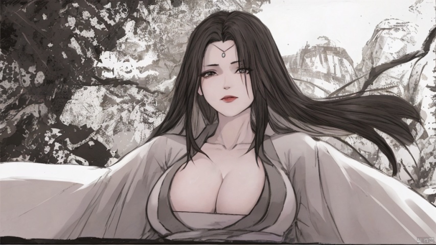  ((solo)),highly detailed,(best quality),((masterpiece)),1girl,black hair,simple_background,long hair,big_breasts,peiyuhan,cleavage,white cloth,hanfu,(evil smile),taunting,scornful,haughty,(evil),(from below),(arms behind back),devil,hanfu,devil,satan,lucifer,degenerate,daimon,lipstick,evil laugh,demented,cthulhu,perspective,((see through)),nsfw,scowl,upper body,despair,