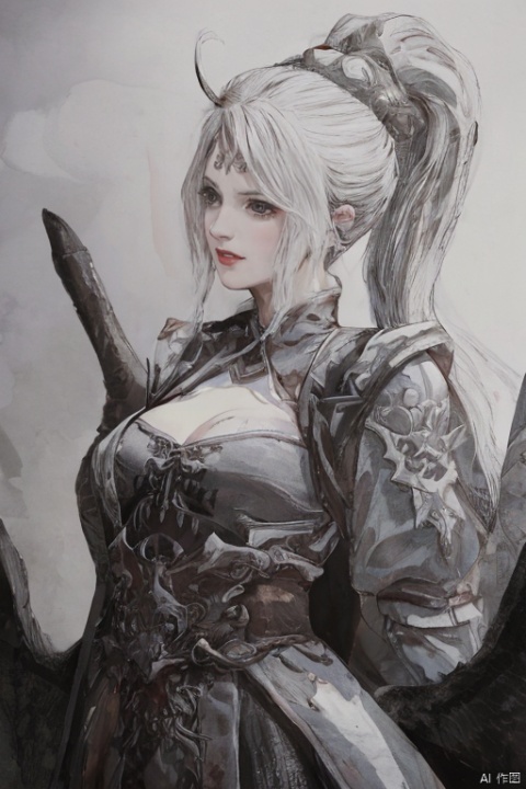  solo,highly detailed,(best quality),((masterpiece)),1girl,white hair,simple_background,long hair,big_breasts,peiyuhan,cleavage,(evil smile),upper_body,taunting,scornful,haughty,(evil),(from below),(arms behind back),devil,hanfu,devil,satan,lucifer,degenerate,daimon,lipstick,blood fingerprint,evil laugh,demented,cthulhu,tears of blood,perspective,((see through)),nsfw, miaoying,ponytail,