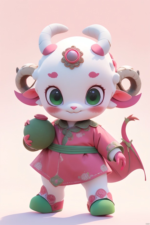  Best quality, masterpiece,raw photo,(delicate features),1 pink sheep girl , light green eyes,full body,standing,boliokj,blood stone, Stone with red spots in hand,( white background:1.5), full body, 3DMMD, mongolian_style,hair ornament,Wearing small leather boots, Dragon Baby,Handmade,Cute, cute treasure,color,