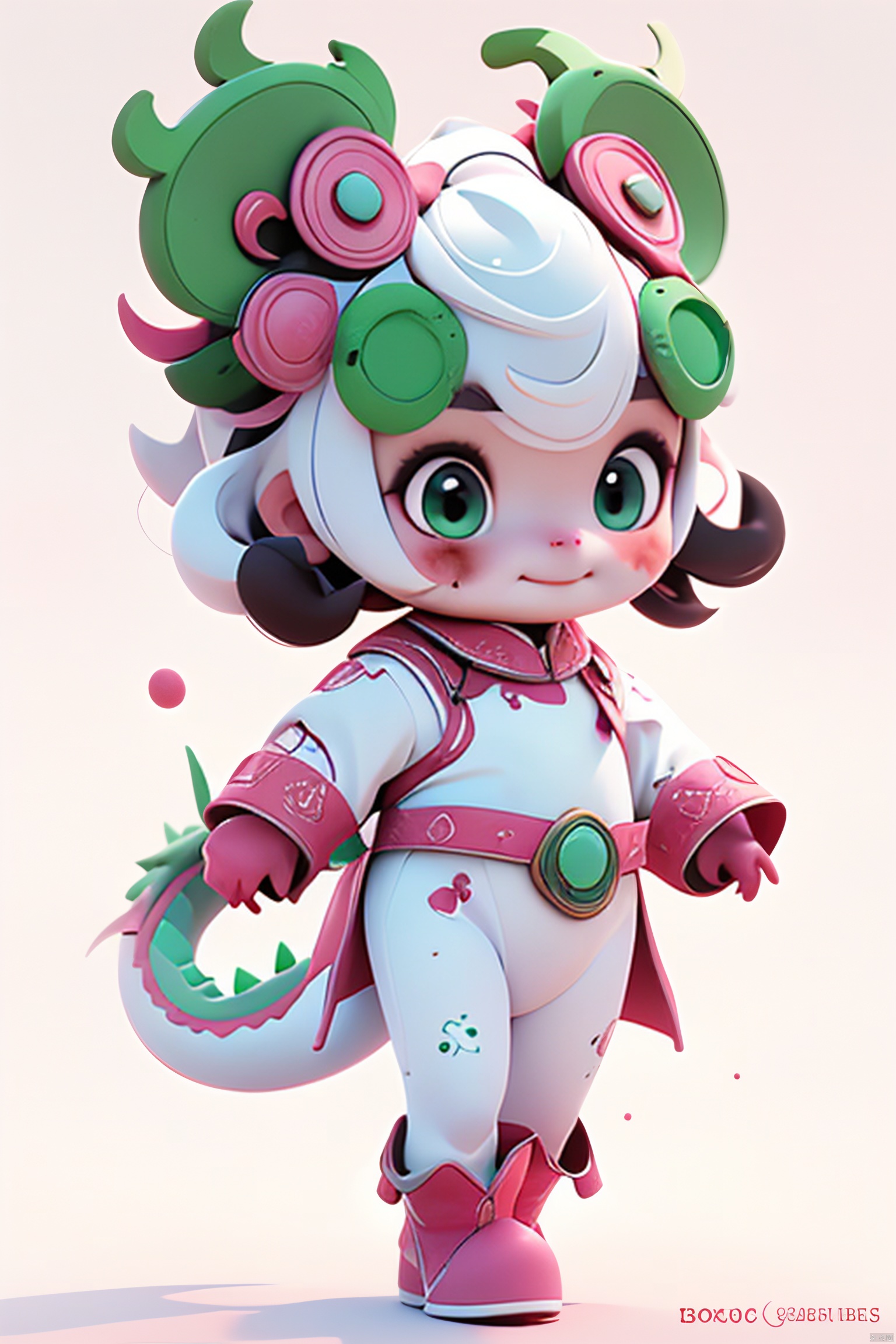  Best quality, masterpiece,raw photo,(delicate features),1 pink sheep girl , light green eyes,full body,standing,boliokj,blood stone, Stone with red spots in hand,( white background:1.5), full body, 3DMMD, mongolian_style,hair ornament,Wearing small leather boots,  Dragon Baby,Handmade,Cute, cute treasure,color,
