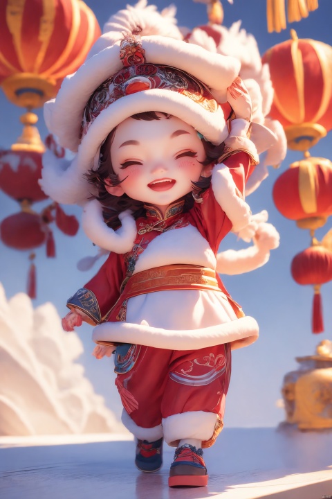  (masterpiece:1.2),best quality,highres,extremely detailed CG,perfect lighting,8k wallpaper,3D,C4D render,unreal engine,octane render,ip image,1girl,hat,chinese clothes,traditional_dress,simple background,full body display,, hat, mongolian_style