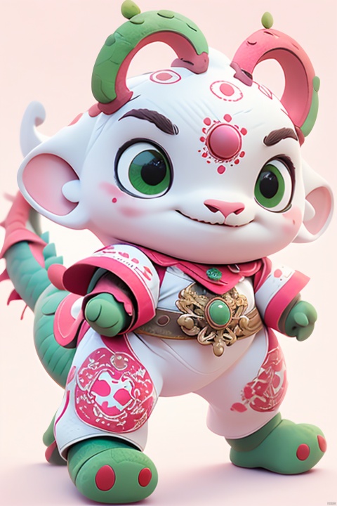  3DMMD, Best quality, masterpiece,raw photo,(delicate features),1 pink girl , light green eyes,full body,standing,boliokj,blood stone, Stone with red spots in hand,( white background:1.5), full body, mongolian_style,hair ornament,Wearing small leather boots, Dragon Baby,Handmade,Cute, cute treasure,color,
