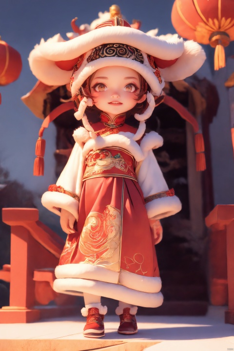  (masterpiece:1.2),best quality,highres,extremely detailed CG,perfect lighting,8k wallpaper,3D,C4D render,unreal engine,octane render,ip image,1girl,hat,chinese clothes,traditional_dress,simple background,full body display,, hat, mongolian_style