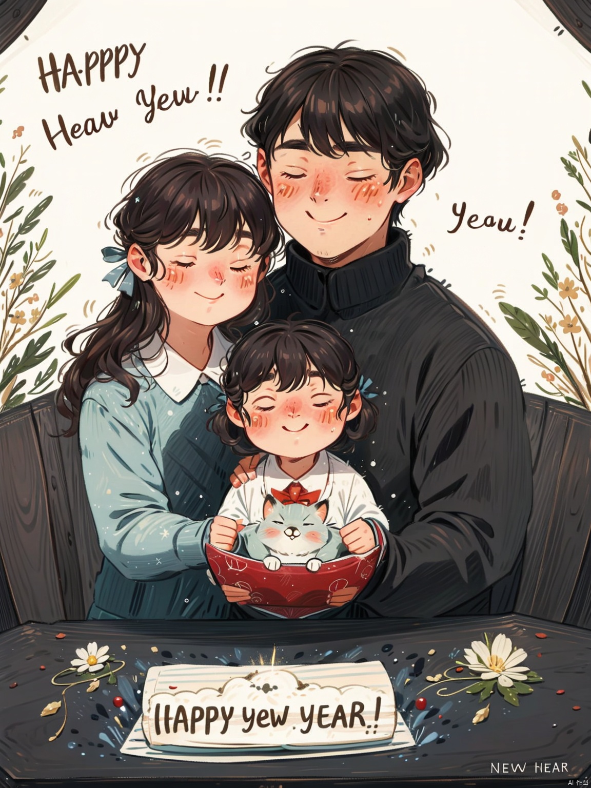  /imagine prompt: On New Year's Eve, the family happily gathers in their warm home