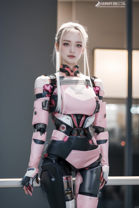  Cockpit interior,Delicate-looking female robot sitting on railing, silver-gray long hair, close-up of face, pink blush, lightning badge on chest, extra-long belt, creating a futuristic urban street scene, 1 girl, mecha girl,Chromium, Metal handmade,（Copper wire：1.2）,Transistor, disc, digital display, mongolian_style,hair ornament