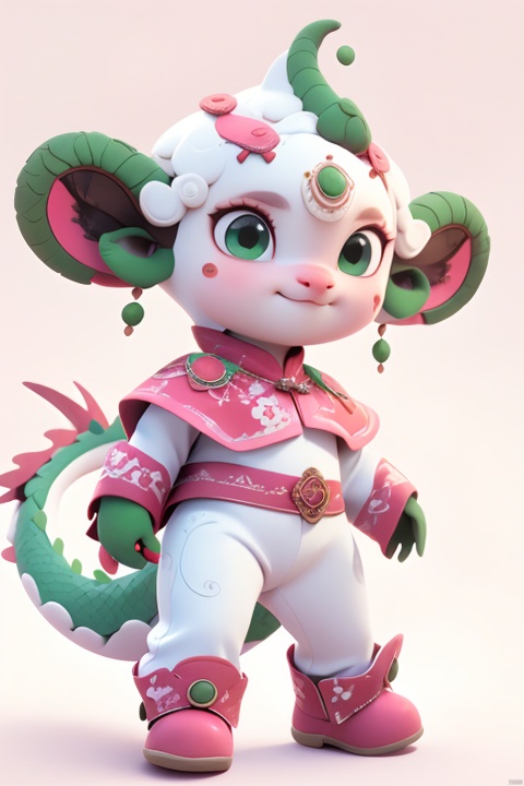  Best quality, masterpiece,raw photo,(delicate features),1 pink sheep girl , light green eyes,full body,standing,boliokj,blood stone, Stone with red spots in hand,( white background:1.5), full body, 3DMMD, mongolian_style,hair ornament,Wearing small leather boots, Dragon Baby,Handmade,Cute, cute treasure,color,