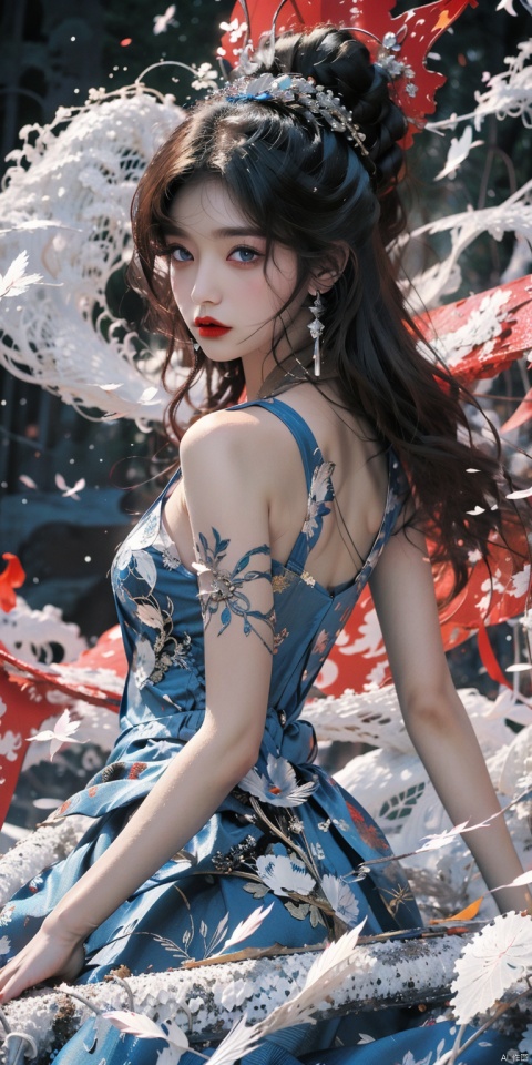  Surrounded by rotating transparent red scrolls, floating transparent red Chinese characters, dynamic, rotating, 1 girl standing in the air, not looking at the camera, writing calligraphy, solo, blue eyes, holding, glow, robot, mecha, science fiction, open_hand,movie lighting, strong contrast, high level of detail, best quality, masterpiece,heigirl,crystal_dress , crystal , wings,kanju shufa background, shufa background, qingsha, gonggongshi, Daofa Rune, eastern dragon, midjourney portrait, dofas, ghostdom