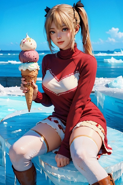 (girl_in _ice cream:1.3),1girl,petite,lots_of_ice_cream,thighhighs,red sweater dress,
(full _body:1.25),((sitting on ice cream cup: 1.3)),(big ice cream cup: 1.5),huge breasts,((ice_cream:1.3)),((ice_cream on face)),ice cream cone,(ice_cream on legs),ice_cream on breasts,little smile, arms out,