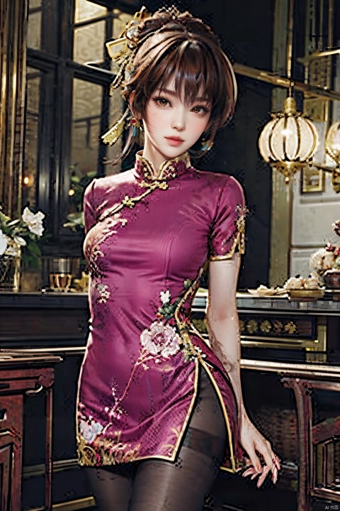  chinese clothes,red dress, cowboy_shot, dynamic
pose, looking_at_viewer, pantyhose, arms
behind back,ada wont,