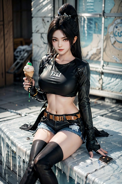 (girl_in _ice cream:1.3),1girl,petite,lots_of_ice_cream,thighhighs,denim shorts,cropped jacket,t-SHIRT,
(full _body:1.25),((sitting on ice cream cup: 1.3)),(big ice cream cup: 1.5),huge breasts,((ice_cream:1.3)),((ice_cream on face)),ice cream cone,(ice_cream on legs),ice_cream on breasts,little smile, arms out,