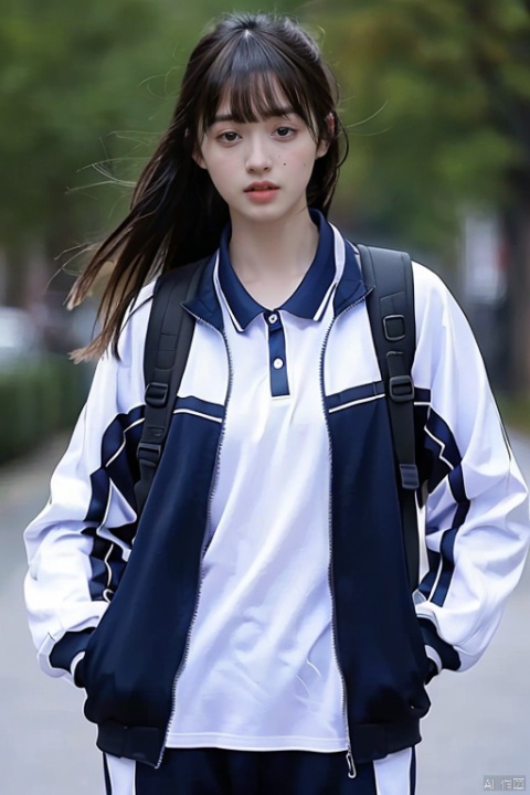 ((masterpiece)),best quality,perfect anatomy,8K wallpaper,
mS Uniform,mS Uniform jacket,1girl,solo,outdoors,school yard,backpack,looking at viewer,parted lips,long hair,bangs,hands in pockets,long sleeves,open clothes,upper body,close-up