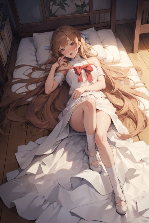  {facesitting},masterpiece,best quality,official art,extremely detailed CG unity 8k wallpaper,artbook,bishoujo,female pervert,student,hair,messy_hair,light blush,saliva,hair_bow,blush,shy,nsfw,medium breast,masturbation,lift legs,lie down,put up hands,nai3 Style,nipple，underwear