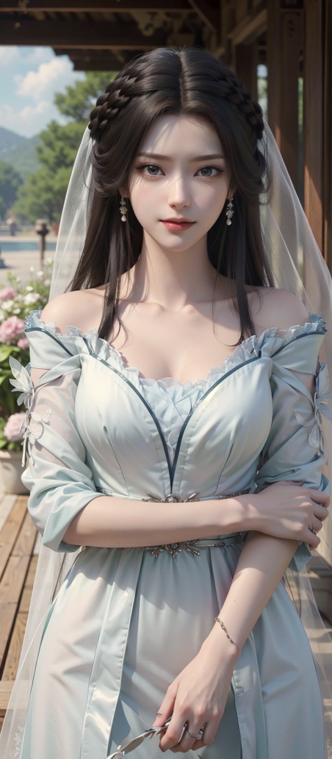  best quality, ultra-detailed, high resolution, extremely detailed cg, anime picture, unity 8k wallpaper, nice hands, perfect hands, perfect body, pov, (u149ani, tachibana arisu \(idolmaster\), bridge, brown hair, smug smile, detailed and beautiful arrogant bridal gown, wedding veil, flower bouquet), multiple poses, multiple angle, (detailed and beautiful face and eyes:1.4, gleaming skin, shiny hair, detailed and beautiful shiny clothes), wedding hall