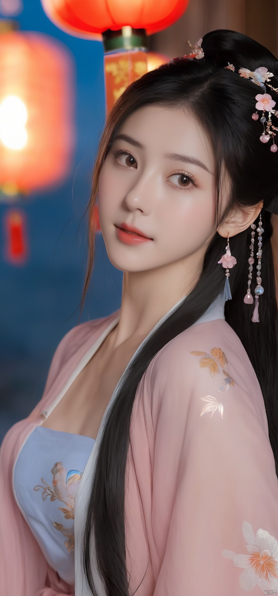  1girl,(((face focus))), ****_female,standing,daxiushan,daxiushan style,hanfu,
((upper_body:0.7)),full breasts, (((larger breasts:1.2))),long hair,blue eyes,Pastel Pink lips, pupil,earrings,jewelry,(perfect face), shiny skin, 
(china jiangnan water town style),water, wet, 
masterpiece, best quality,depth of field, cinematic composition, best lighting,light master,RAW photo, dslr, film grain, Fujifilm XT3, night shot, light master, chinese woman,