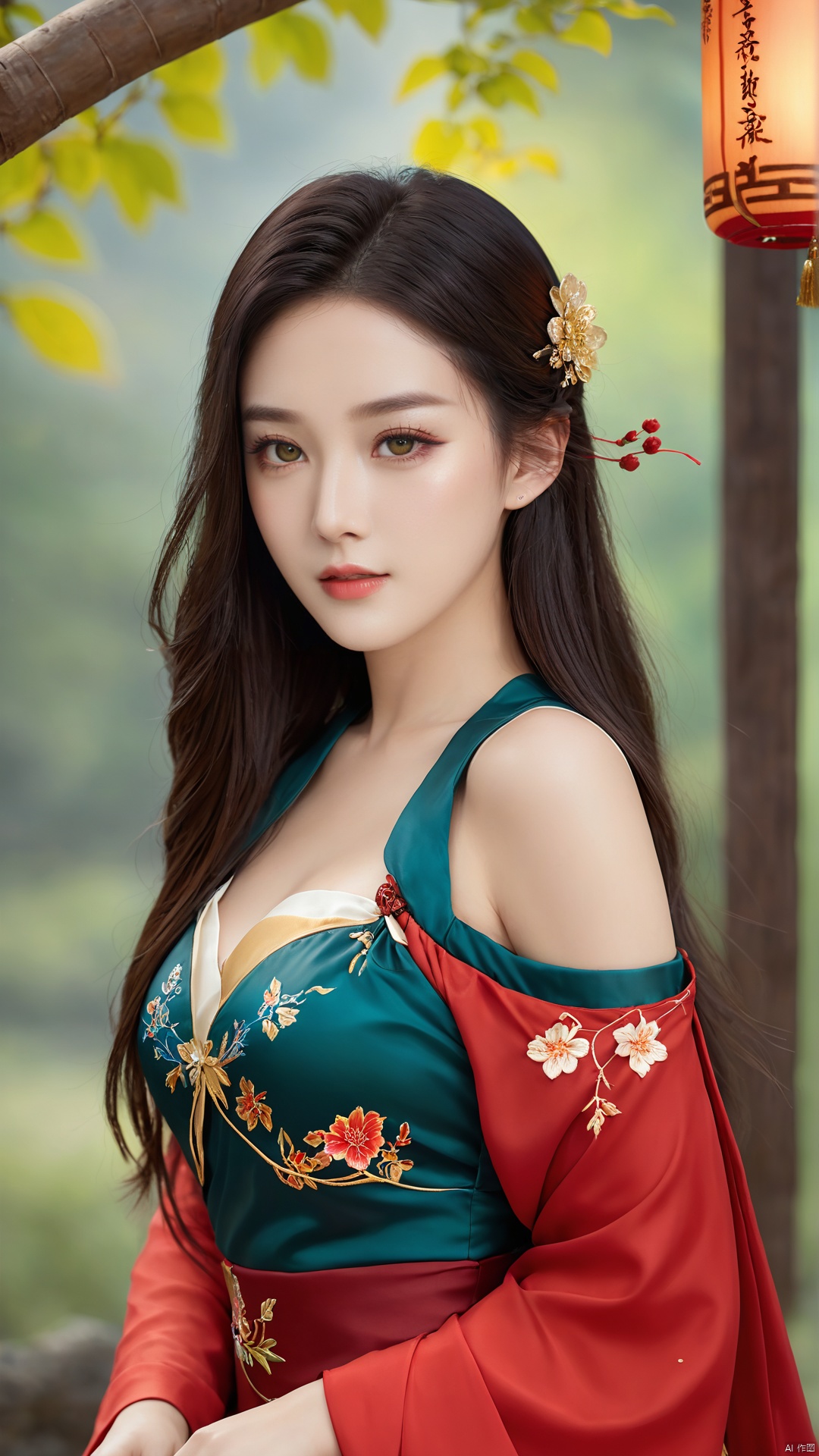  1girl,****_female,looking at viewer,standing,
((upper_body:0.9)),full breasts, (medium breasts),long hair,eyes,Colored pupil,earrings,jewelry,earrings,jewelry, face focus, (perfect face), shiny skin, 
red dress,(cloud pattern print hanfu), hanfu, 
forest, night background,metal,water, wet, 
masterpiece, best quality,depth of field, cinematic composition, best lighting,light master,RAW photo, dslr, film grain, Fujifilm XT3, night shot, light master,Hosino, Face Score, MAJICMIX STYLE, daxiushan,daxiushan style,hanfu,upper body,walking,looking at viewer, masterpiece,32k,extremely detailed CG unity 8k wallpaper, best quality, vibrant colors, break, china goddess,1girl, long hair, black hair,dodger red and gold see through clothes, off shoulder,transparent shawl,g006,