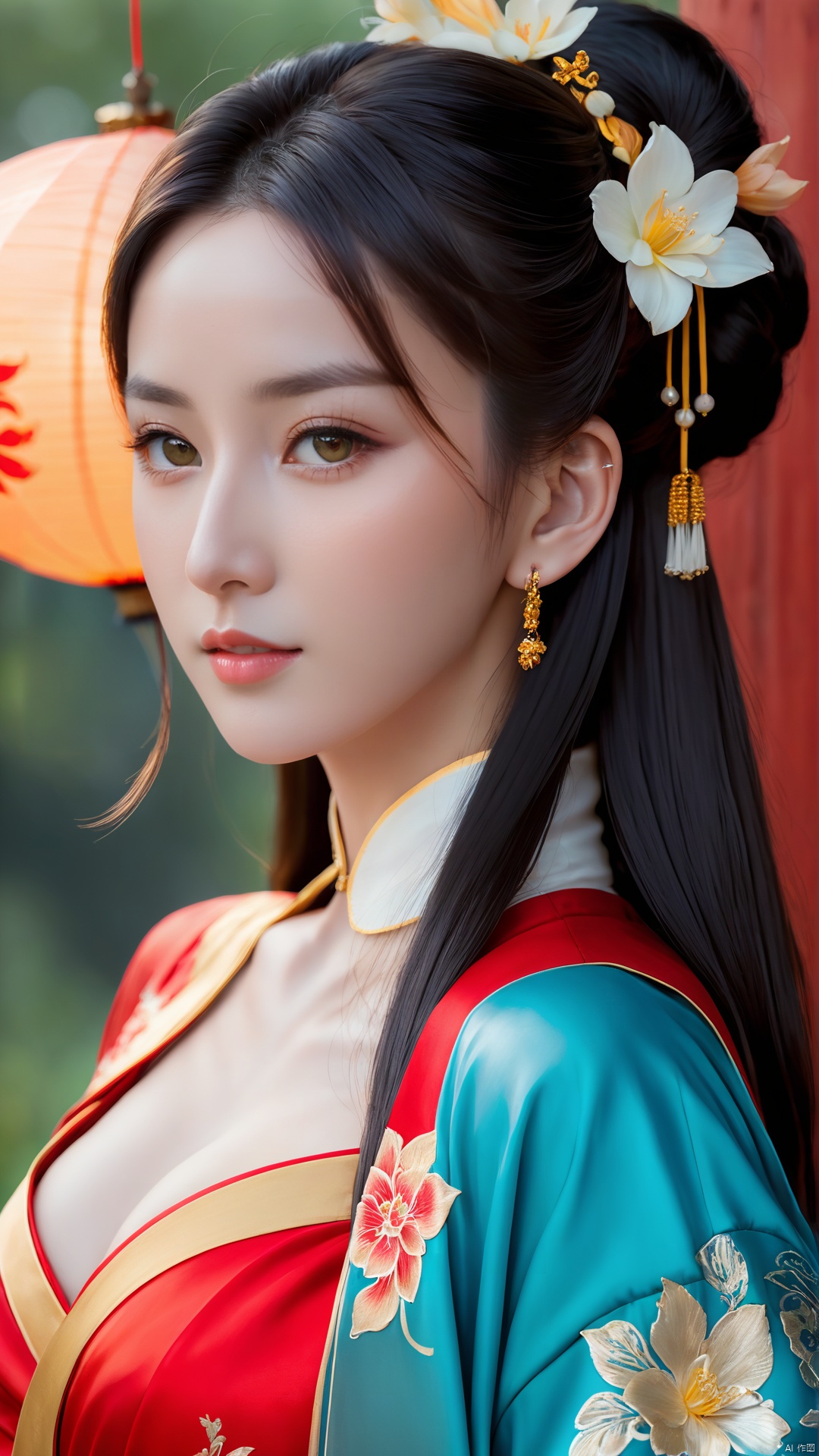  1girl,****_female,looking at viewer,standing,
((upper_body:0.9)),full breasts, (medium breasts),long hair,eyes,Colored pupil,earrings,jewelry,earrings,jewelry, face focus, (perfect face), shiny skin, 
red dress,(cloud pattern print hanfu), hanfu, 
forest, night background,metal,water, wet, 
masterpiece, best quality,depth of field, cinematic composition, best lighting,light master,RAW photo, dslr, film grain, Fujifilm XT3, night shot, light master,Hosino, Face Score, MAJICMIX STYLE, daxiushan,daxiushan style,hanfu,upper body,walking,looking at viewer, masterpiece,32k,extremely detailed CG unity 8k wallpaper, best quality, vibrant colors, break, china goddess,1girl, long hair, black hair,dodger red and gold see through clothes, off shoulder,transparent shawl,g002,g007,