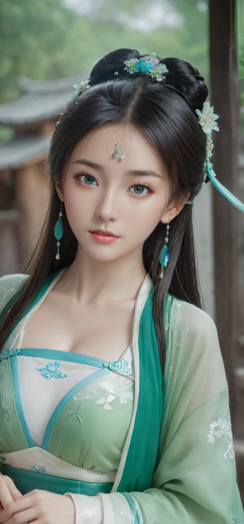  1girl,(((face focus))), sole_female,standing,daxiushan,daxiushan style,hanfu,green,
((upper_body:0.7)),full breasts, (((larger breasts:1.2))),long hair,blue eyes,Pastel lips, pupil,earrings,jewelry,(perfect face), shiny skin, 
(china jiangnan water town style),water, wet, 
masterpiece, best quality,depth of field, cinematic composition, best lighting,light master,RAW photo, dslr, film grain, Fujifilm XT3, night shot,