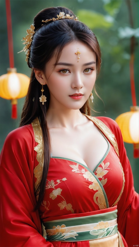  1girl,sole_female,looking at viewer,standing,red and gold,
((upper_body:0.9)),full breasts, (medium breasts),long hair,eyes,Colored pupil,earrings,jewelry,earrings,jewelry, face focus, (perfect face), shiny skin, 
red and gold dress,(cloud pattern print hanfu), hanfu, 
forest, night background,metal,water, wet, 
masterpiece, best quality,depth of field, cinematic composition, best lighting,light master,RAW photo, dslr, film grain, Fujifilm XT3, night shot, light master,Hosino, Face Score, MAJICMIX STYLE, daxiushan,daxiushan style,hanfu,