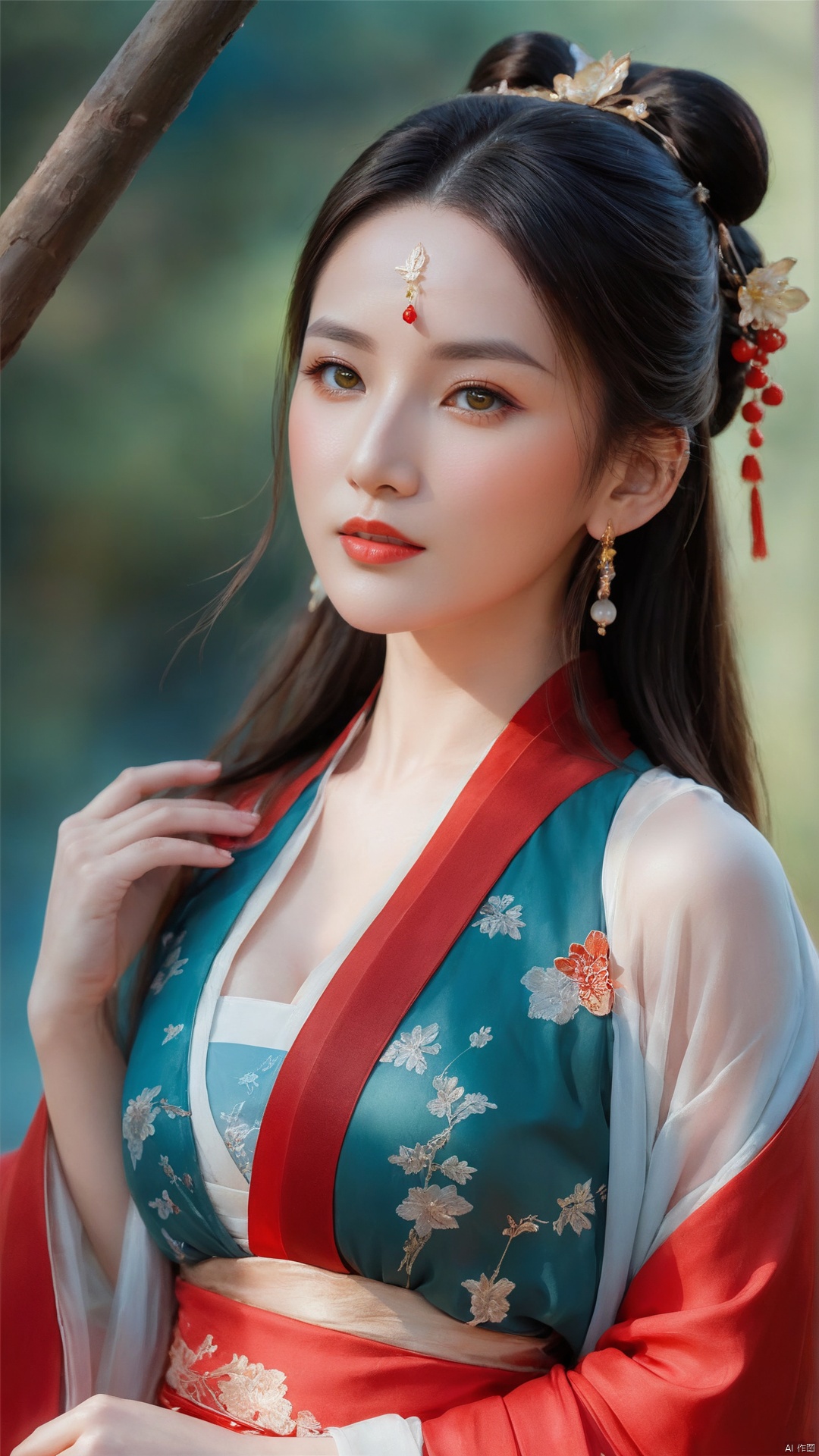  1girl,****_female,looking at viewer,standing,red,
((upper_body:0.9)),full breasts, (medium breasts),long hair,eyes,Colored pupil,earrings,jewelry,earrings,jewelry, face focus, (perfect face), shiny skin, 
red dress,(cloud pattern print hanfu), hanfu, 
forest, night background,metal,water, wet, 
masterpiece, best quality,depth of field, cinematic composition, best lighting,light master,RAW photo, dslr, film grain, Fujifilm XT3, night shot, light master,Hosino, Face Score, MAJICMIX STYLE, daxiushan,daxiushan style,red see through hanfu,upper body,walking,looking at viewer, masterpiece,32k,extremely detailed CG unity 8k wallpaper, best quality, vibrant colors, break, china goddess,1girl, long hair, black hair,dodger red and gold see through clothes, off shoulder,transparent shawl,g001,