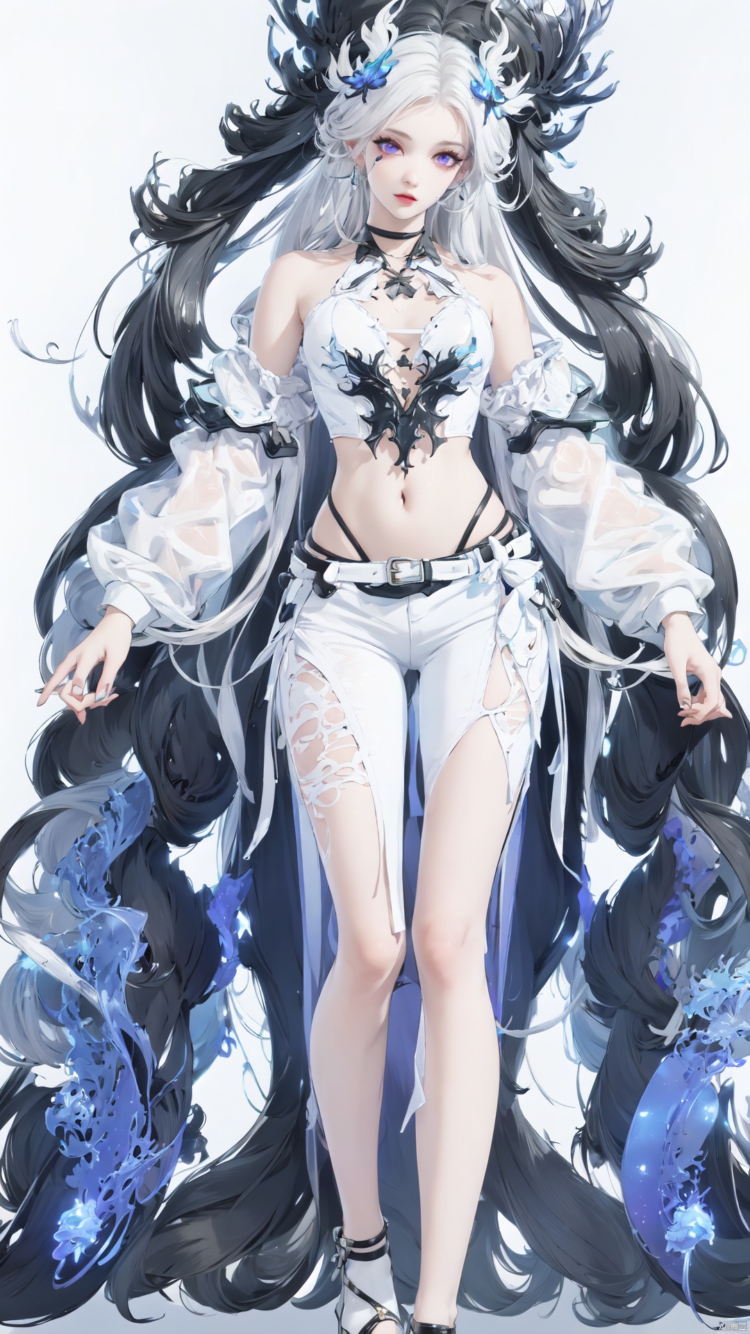  A girl, delicate makeup, (full body:1.4), colorful hair,long legs, delicate eye makeup,colorful hair,purple eyes, silver hair,fair skin,blisters, glowing jellyfish,(white background:1.4), fantasy style, beautiful illustration, White shiny clothes,complex composition, floating long hair, seven colors,Keywords delicate skin, luster, liquid explosion, Elegant clothes, Glowing shells,glowing seabed,streamer,1girl,smoke,colorfulveil,colorful,Shifengji, ( Best Quality: 1.2 ), ( Ultra HD: 1.2 ), ( Ultra-High Resolution: 1.2 ), ( CG Rendering: 1.2 ), Wallpaper, Masterpiece, ( 36K HD: 1.2 ), ( Extra Detail: 1.1 ), Ultra Realistic, ( Detail Realistic Skin Texture: 1.2 ), ( White Skin: 1.2 ), Focus, Realistic Art,fantasy,girl, yingjacket and yingshorts