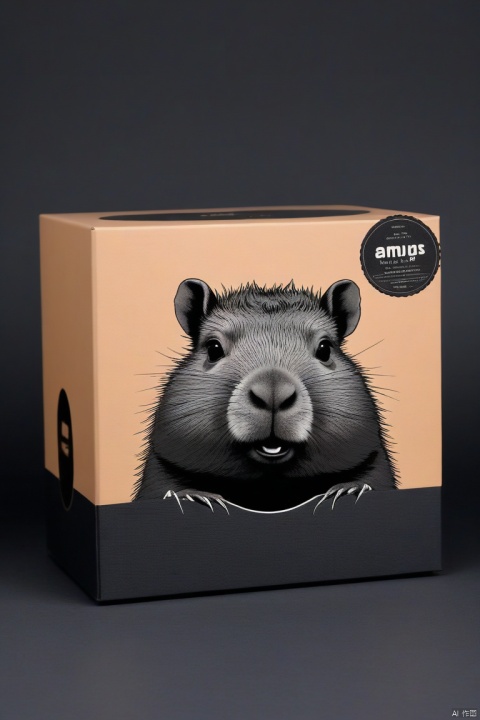  Black vinyl record cover design, packaging box design, minimalism art, a cute Capybara, (masterpiece, best quality, perfect composition, very aesthetic, absurdres, ultra-detailed, intricate details, Professional, official art, Representative work:1.3)