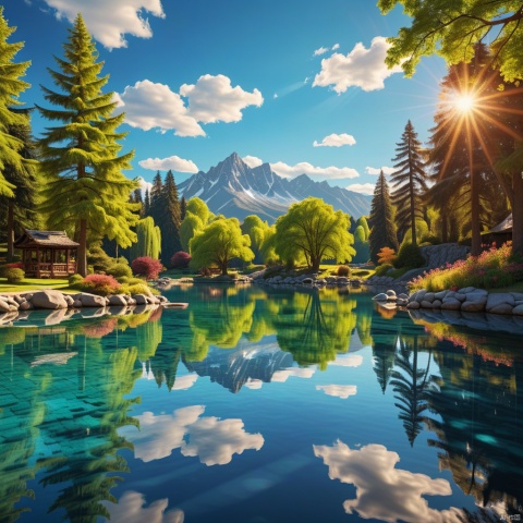  blue sky, Magic Park

,Lakes,

(wonderland:1
),
Adequate sunlight,reflection, true light and shadow, perfect lighting,
no humans,Realistic, 
Overlooking,
Representative,boutique, Masterpiece, Intricate, 
High Quality, Best Quality, 
Ultra HD,high res, 
Full Detail,

,Authenticity,
Take photos,

﻿