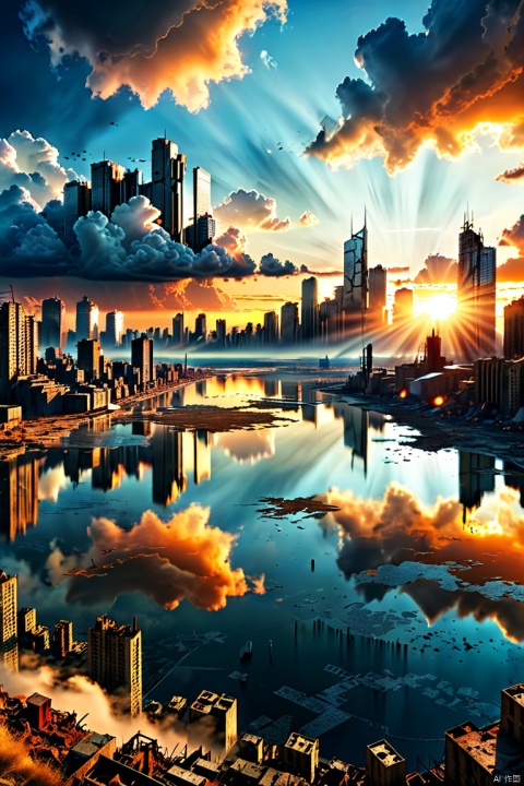  (scenery:1.2), metropolis, horizon, (photo background:1.2), cloud, sunset, landscape, post-apocalypse