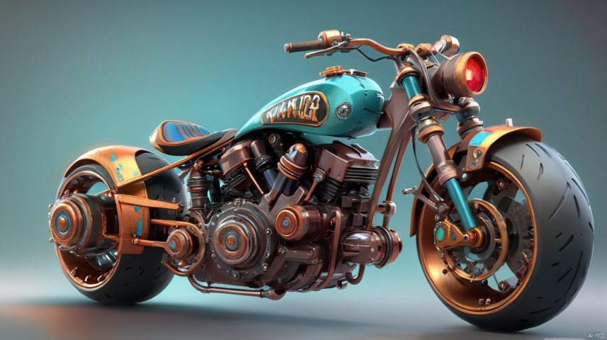  Design a motorcycle showing different angles and marker coloring effects,The vehicle should feature a very prominent and large logo with the word "WIN3" in a cool and stylish font,with rich and vibrant colors,SP style,Steampunk aesthetic,concept art,cg design,3D,Realistic style,3D rendering,masterclass work,high quality,ultra-high details,8K,HD,